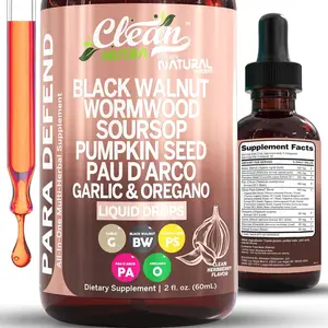 Clean Nutra Black Walnut Liquid Drops with Sweet Wormwood, Soursop, Pumpkin Seed, Pau D'Arco, Garlic & Oregano for Natural Dietary Supplement - Para Defend