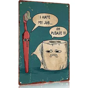 Vintage metal sign" toothbrush and toilet paper funny decorative sign for bathroom decor "12x8in