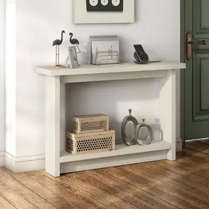 24/7 Shop At Home Noham Modern Soft White Wood 2-Shelf Console Table with Charging Stations and USB Ports for Living room, Bedroom