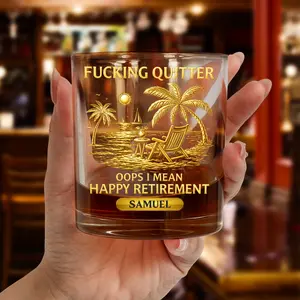 F*Cking Quitter Oops I Mean Happy Retirement, Print, High quality laser engraved whiskey glasses, Personalize your handwriting Gifts for couples, Home Decor & Gifts, Halloween, Funny gift for men and women, Drinkware