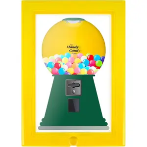 Candy Dispenser Picture Hanging, Handy Candy Frame,Hanging Candies Machine Art, Mini Wall Mount Gumball Machine, Hang on Wall or Stand on Table,For Birthday & Holiday Gifts (Yellow)