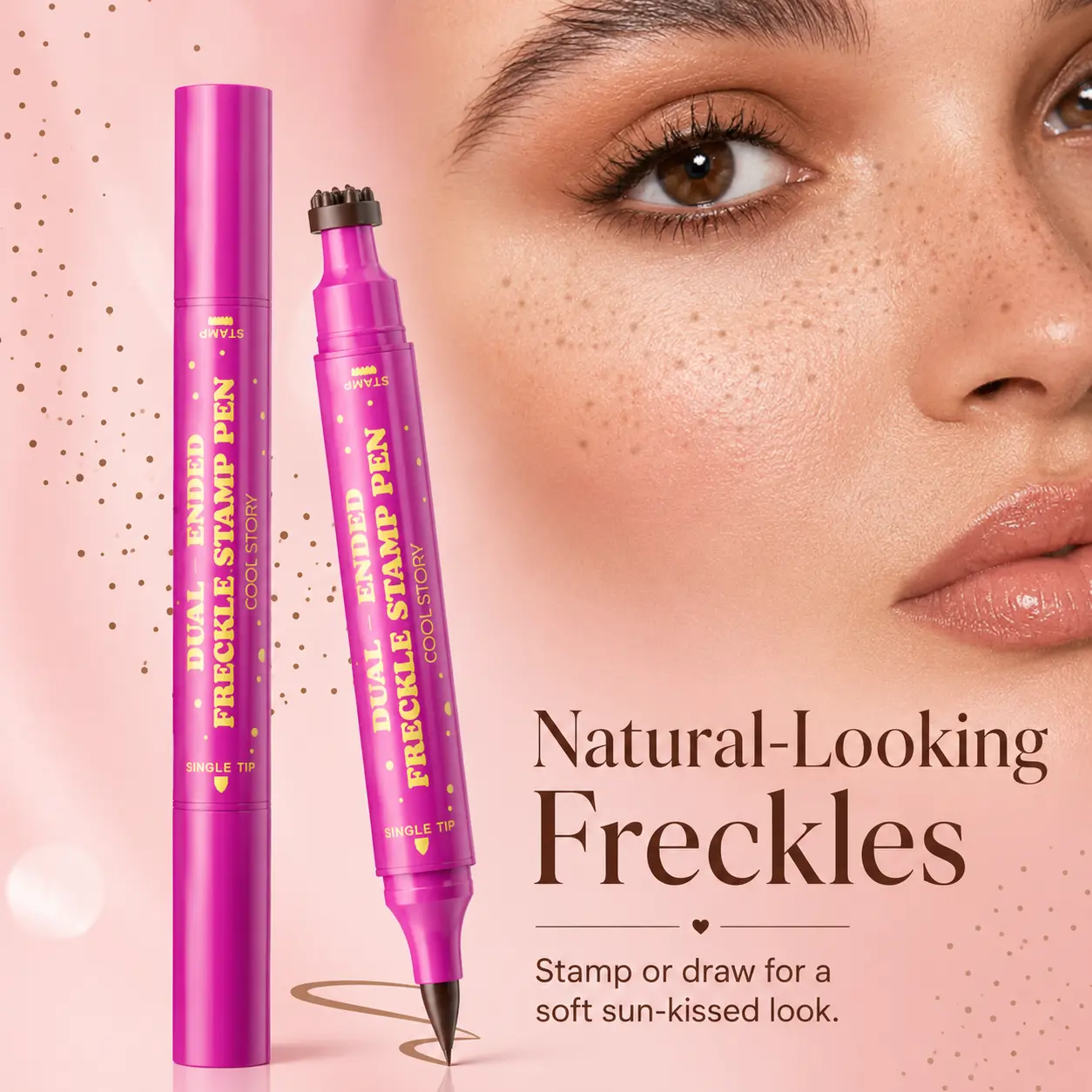 Faux Freckle Pen Makeup Tool, Double Ended Freckle Stamp with Fine Tip Applicator for Natural Looking Fake Freckles and Creative Makeup