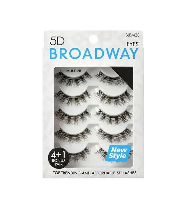 Broadway Eyes 5D Strip Lashes (Style BLBM28), 5-Pair Multipack, Handmade Dramatic Lashes with 3D Effect, Gift for Valentine's Day & Mother's Day, Cosmetic, Synthetic, Fluffy, Eyelashes Extensions