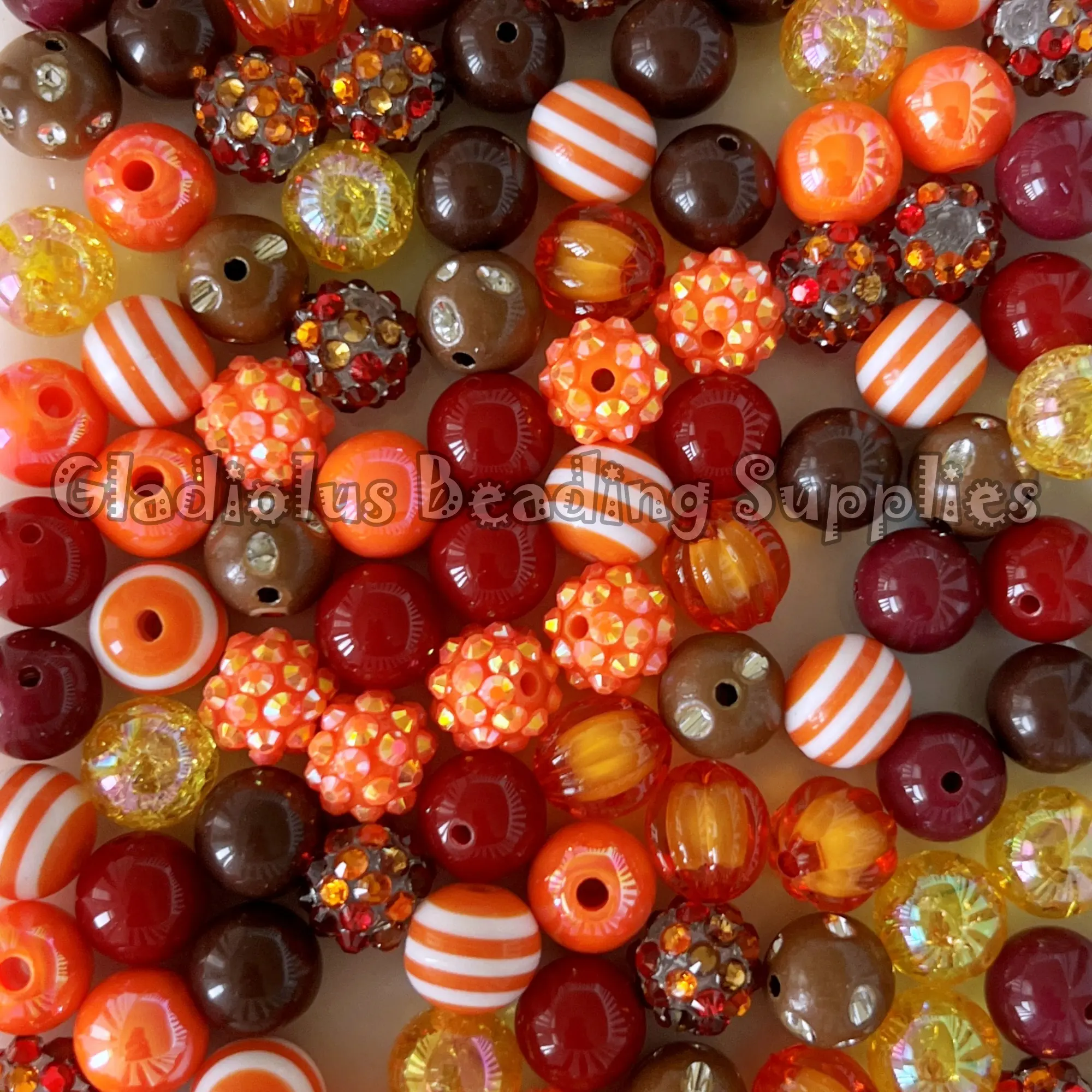 100 Qty 12mm Bling Beads, Fall Set Beads Craft, Autumn Season, Thanksgiving Theme, Thankful, Acrylic, Chunky, Round, Gumball, Beading Supplies