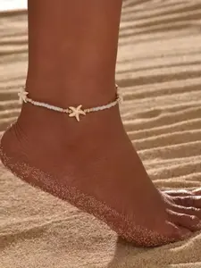 Boho Style Starfish Pendant Anklet, Fashionable Beaded Anklet for Women & Girls, Trendy All-match & Exquisite Jewelry for Birthday Gift