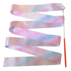 Gradient Dance Ribbon Art Gymnastics Adult Kids Child Student Performance Prop, Rhythmic Gymnastics Ribbon Soft Fabric Streamer for Dancing & Training
