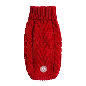 Cable Knit Dog Sweater Red – Chunky Winter Dog Turtleneck
