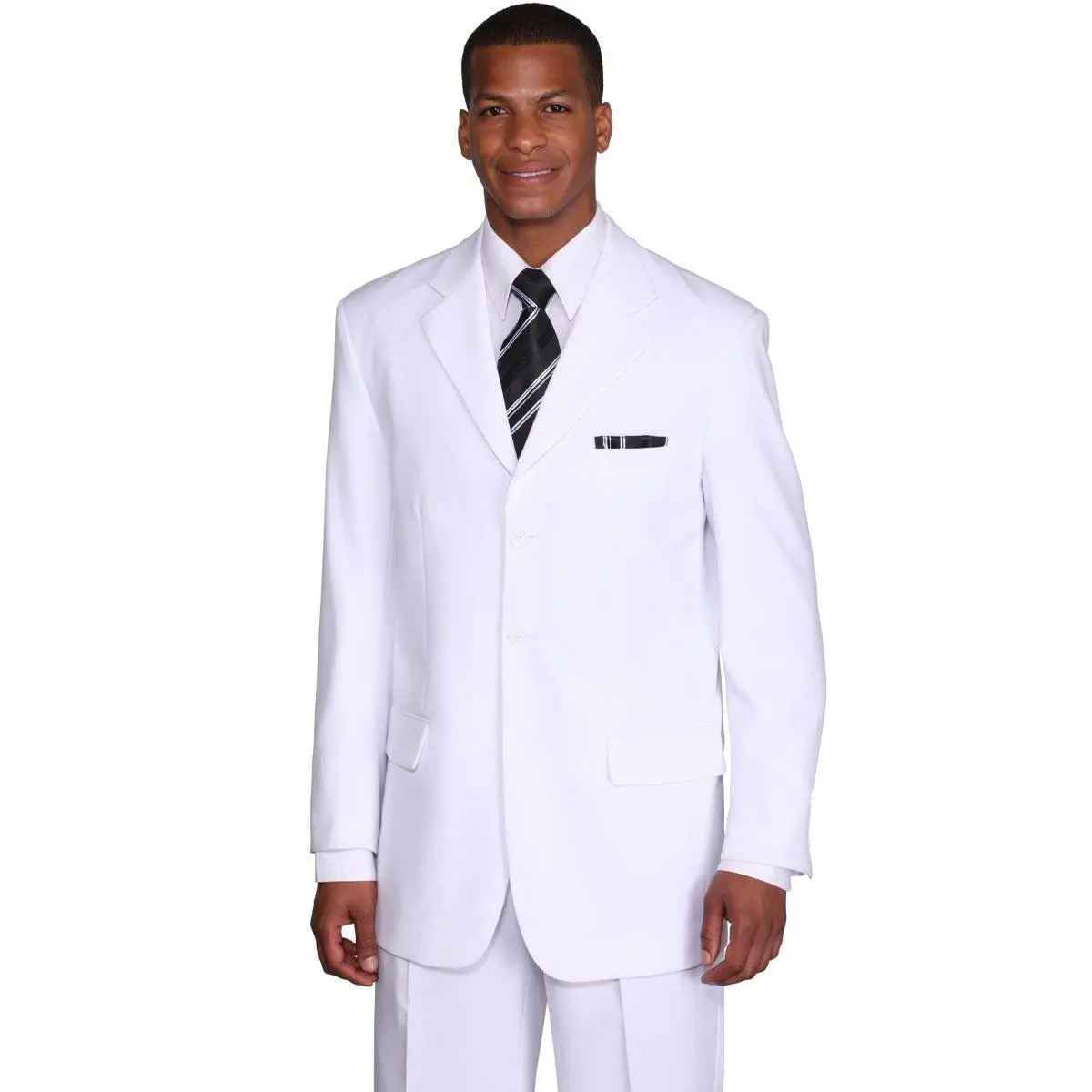 Mens 3 Button Classic Fit Poplin Suit in White