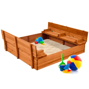 Best Choice Products 47x47-Inch Kids Wooden Outdoor Sandbox w/ 2 Foldable Bench Seats, Sand Protection, Liner Best Choice Products 47x47-Inch Kids Wooden Outdoor Sandbox w/ 2 Foldable Bench Seats, Sand Protection, Liner