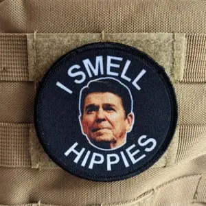 I smell Hippies Ronald Reagan meme 3" circle morale patch with hook and loop backing