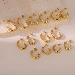 Titanium steel wheat ear earrings, European and American style, light luxury, compact oval, French fashion, trendy circle, simple round stud earrings