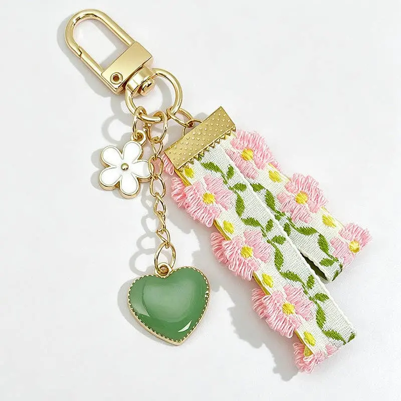 Fresh Floral Ribbon Butterfly Keychain: Pink Floral / One Size