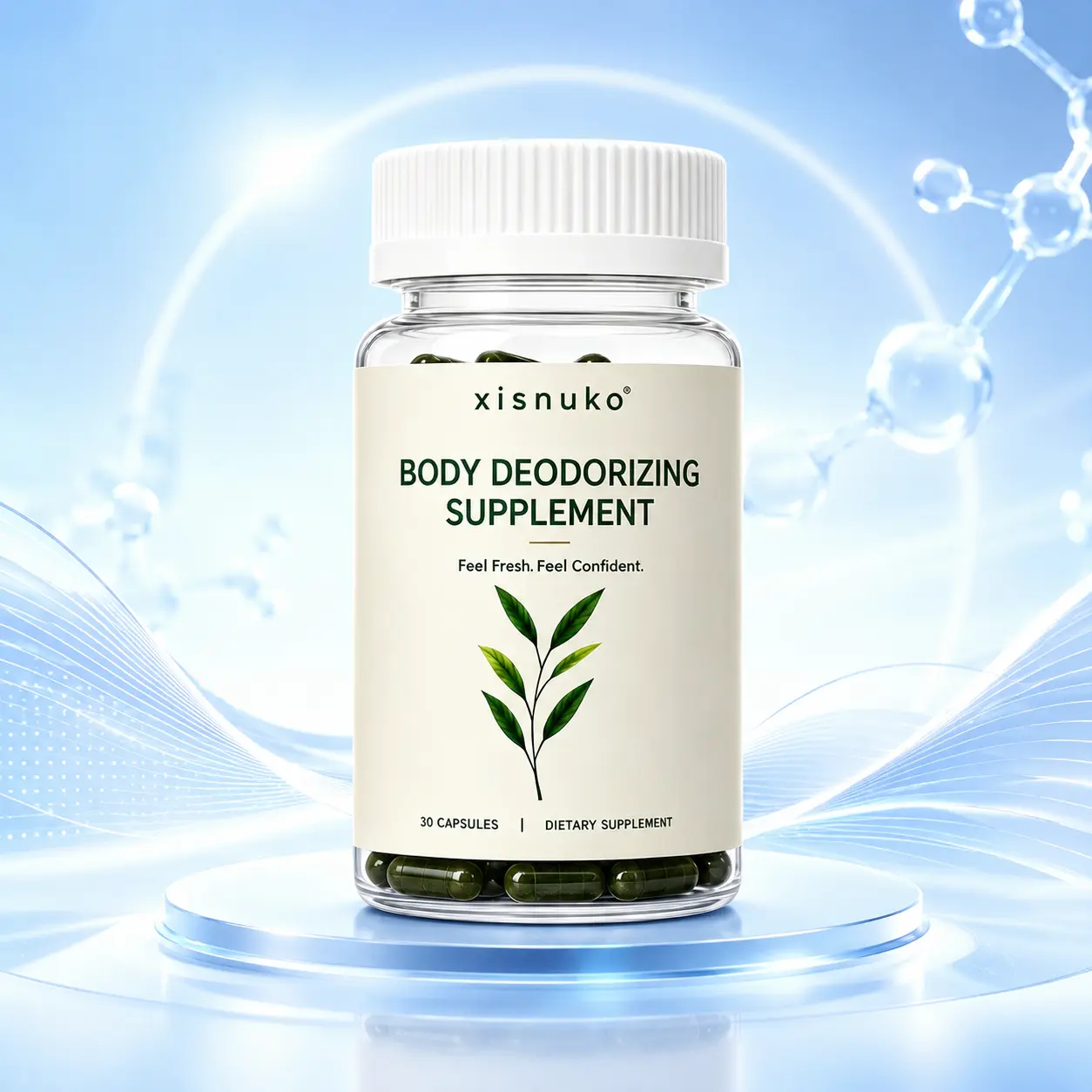 XISNUKO Healthcare Body Deodorizing Supplement with Chlorophyll, Parsley, Peppermint - Internal Deodorant Capsules for Full Body Freshness, Breath & Daily Odor Support, 30 Count