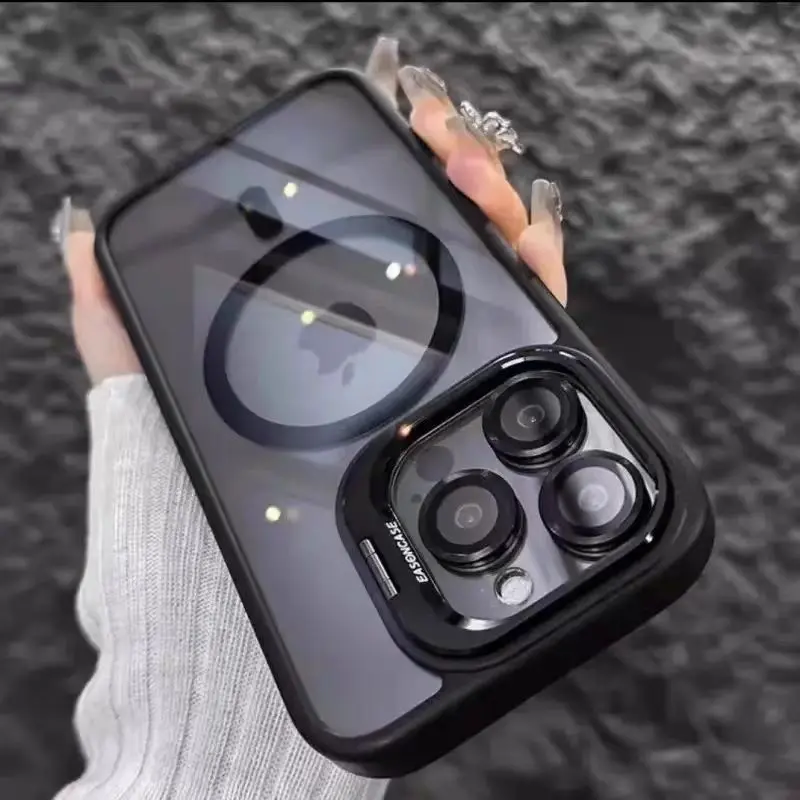 Magnetic Protective Casing Cover for iPhone 11-14, 15-16 Pro Max, 17 Pro Max, 17 Air - MagSafe Fit, Military Grade Shockproof Acrylic, Built-in Metal Ring Stand, Camera Lens Guard, iPhone Protection Accessories