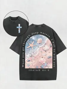 When You Go Through Deep Waters Comfort Tee Isaiah 43:2 Christian Beach Aesthetic Washed T-Shirt Trendy Faith Based Outfit for Women & Men