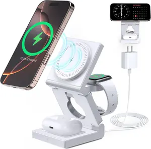 3 in 1 Wireless Charging Station for Apple Multple Devices - Foldable Magnetic Wireless Charger Dock -Travel 18W Charging Pad for iPhone 17 16 15 14 13 12 Pro/Pro Max/Plus/Watch & Airpods All Series