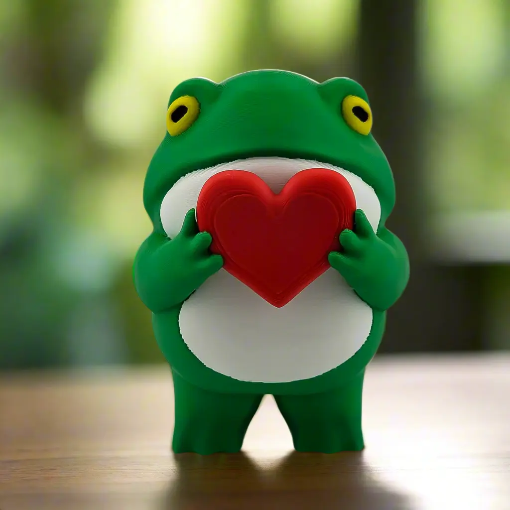 Love Frog Figurine, Cute 3D Printed Frog Holding Heart, Whimsical Desk Decor, Frog Lover Gift, Romantic Shelf Collectible, Valentines Anniversary Present, Cottagecore Accent