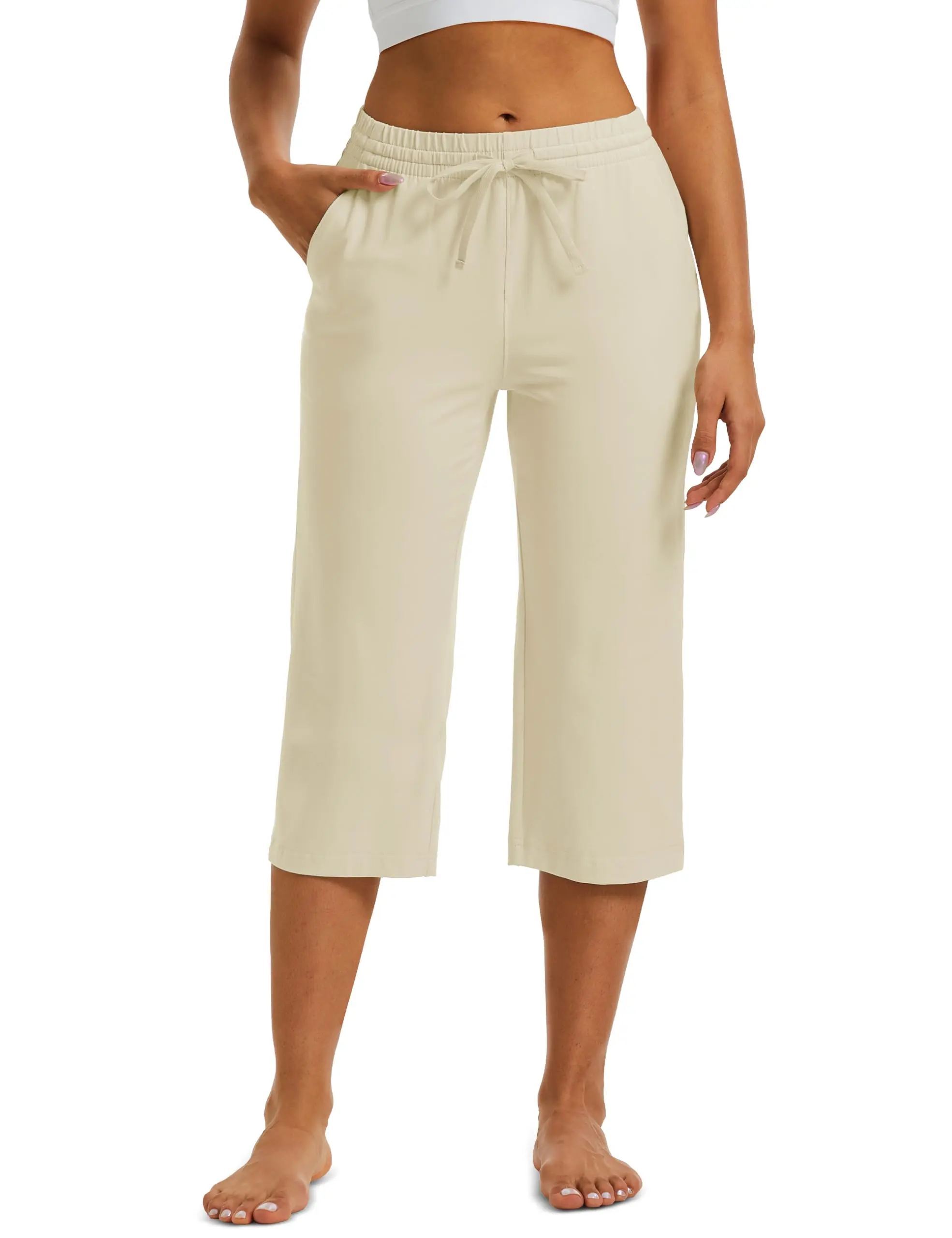 Cotrasen Women's Cotton Capri Pants with 5 Pockets Stretch Summer Capris Yoga Workout Athletic Sweatpants Spandex