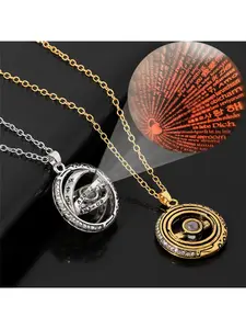 A new-style European and American astronomical globe projection necklace for men and women, with 100 languages saying "I love you", a rotatable pendant necklace, vintage