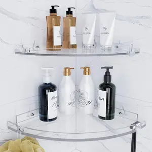 Acrylic Corner Shower Shelves,Adhesive Shower Caddy Organizer for Bathroom Storage Home Decor,Clear, RustProof, No Drilling Bathroom Wall Shelf,2-Pack