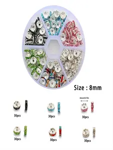 180pcs/set Round Rhinestone Decor Bead, Loose Spacer Beads, DIY Jewelry Accessories For Bracelet Necklace, Decoration Items