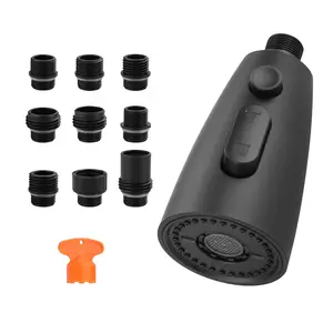 WOWOW Kitchen Faucet Head Replacement Matte Black, 3 Function Pull Out Spray Nozzle with 9 Adapters for Kitchen Sink Faucet