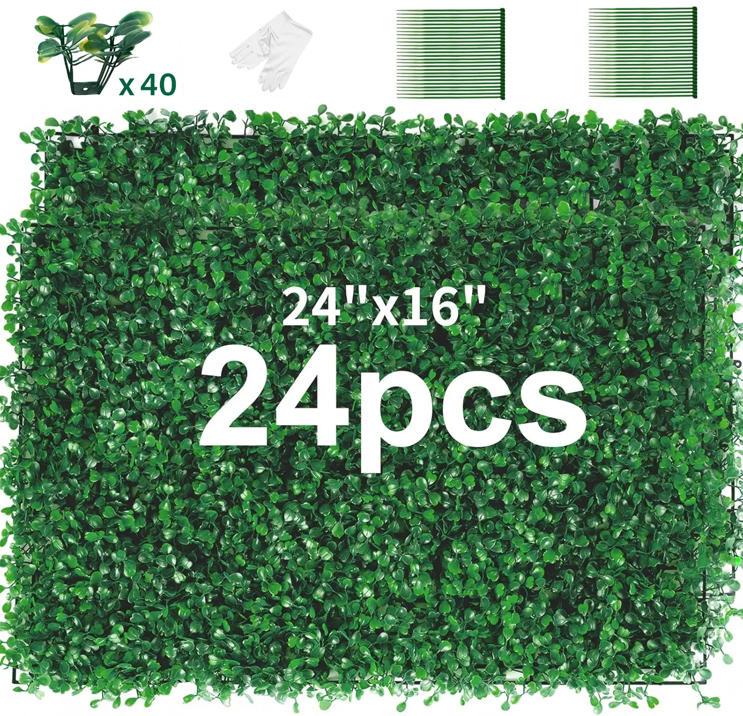 12/24 Pack Rectangle 24"x16" PE Artificial Boxwood Panels - UV-Protected Privacy Screen, Zip Ties-Compatible, Trellis-Mountable for Outdoor Garden, Living Room, Office