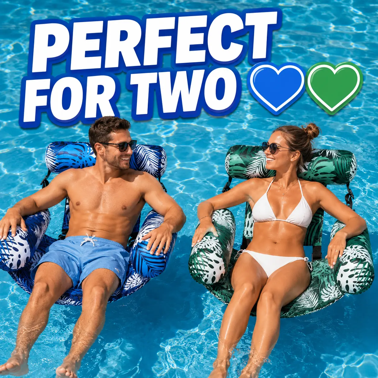 Inflatable Water Hammock 2-Pack, Floating Pool Lounger for Adults with Supportive Backrest for Lake, Beach & Summer Recreation, Body-Friendly Size, Pool/Lake/Sea, Supportive Cushion
