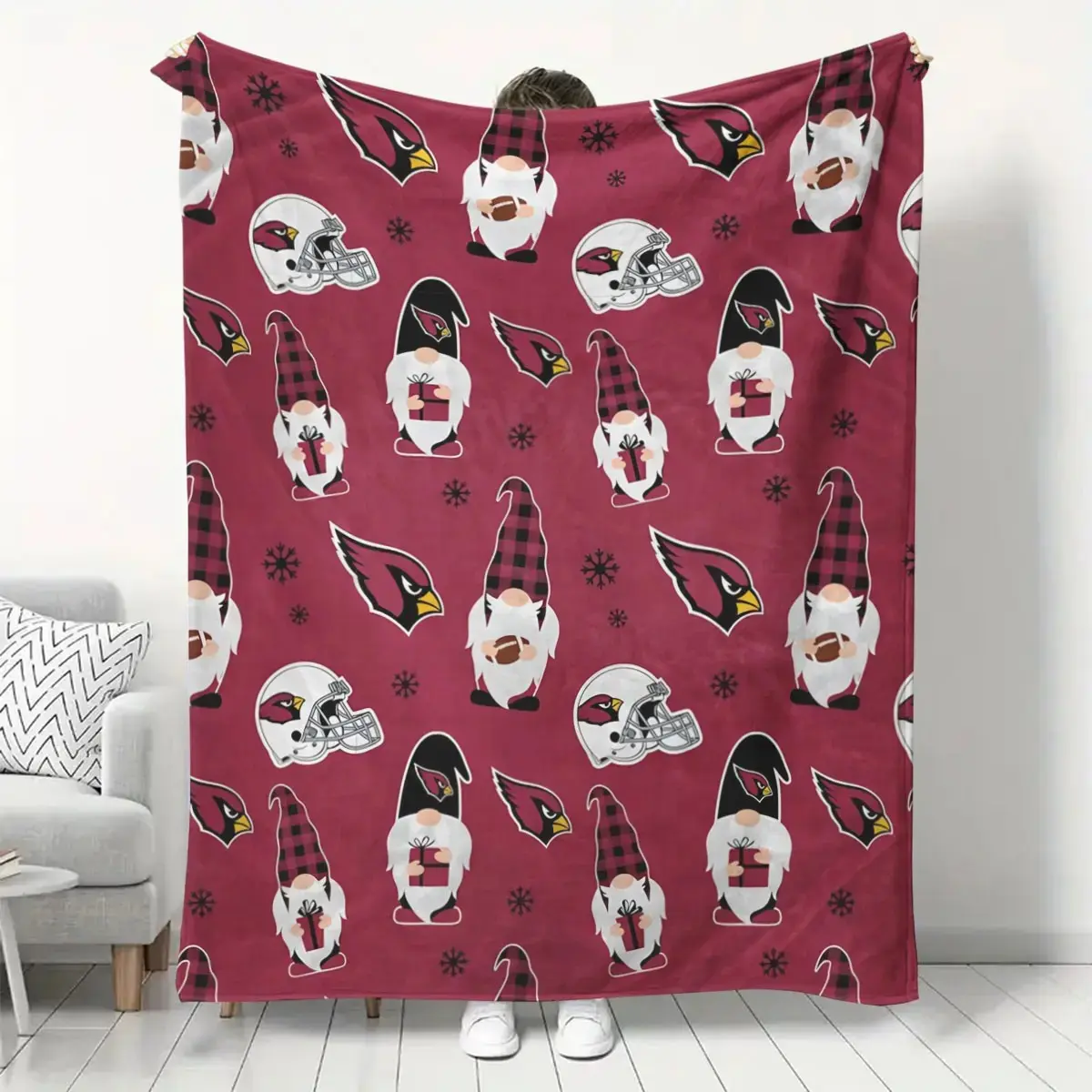 Arizona Cardinals Christmas Gift Flannel Blanket, Cartoon Elf Design, Warm Sofa Throw, Camping Thickened, Cartoon Pattern Blanket