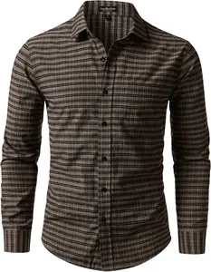 Men's Lightweight Gingham Dress Shirt - Slim Fit Long Sleeve Button Down Casual Business Shirt with Pocket Perfect for Office and Daily Wear