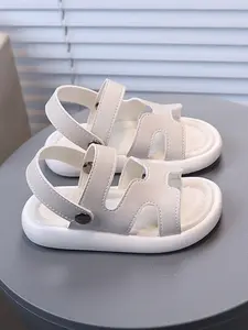 Girls' Spring Summer Sweet Cute Solid Color Sandals, PU Leather H-Type Cross Strap, Adjustable Back Pull Tab, Soft Sole Anti-Slip, Casual Outdoor Wear