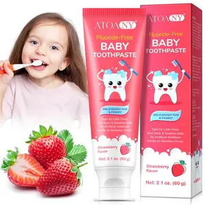ATOANY Kid's Sensitive Dental Care Toothpaste 60g with Fluoride-Free Formula, Two Flavor Options, Gentle Cleaning and Swallowable, Make Brushing Fun