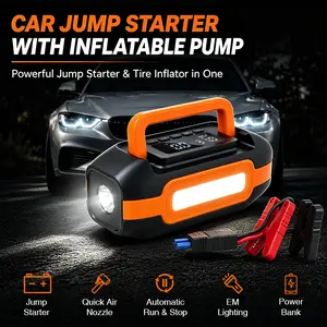 Car Jump Starter with Inflatable Pump, Portable Battery Booster Pack, Digital Display, LED Emergency Light, USB Power Bank for Cars, SUVs & Motorcycles, Fathersdaygift, Summervibes