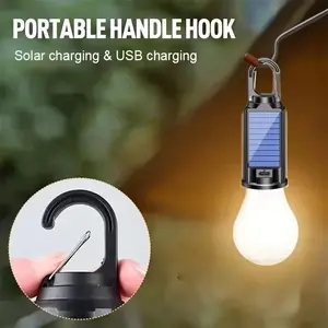 Solar Charging Hook Camping Light, USB Rechargeable LED Outdoor Hanging Bulb, Portable Waterproof Emergency Lamp for Hiking & Camping