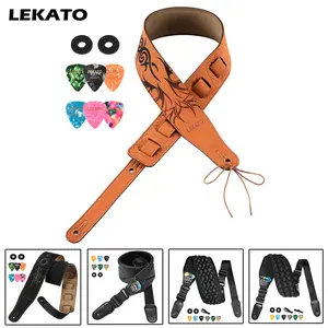 LEKATO LGS-10 Suede Guitar Strap, with 2.5″ Wide Soft Suede, Bass Guitar Straps for Electric Bass Acoustic Guita, Adjustable Length from 35″ to 51″ Bass Guitar Strap, with Pick Holder