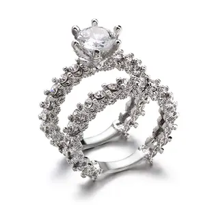 Flash diamond round engagement set ring, exquisite flash diamond closed double ring