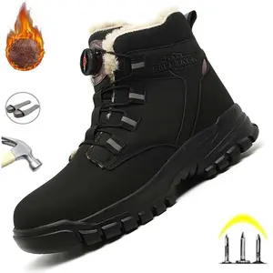 Steel Toe Work Shoes With Plush Lining, Anti-Smash and Anti-Puncture Safety Boots, Water-Resistant Design, Durable Abrasion-Resistant Outsole, Soft Cushioned Insole, Lightweight Work shoes with Rotary Buckle Lacing for Construction & Industrial Work