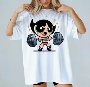 Powerpuff Girls Buttercup Vintage Gym Girl T-shirt, Aesthetic Graphic Tee Tshirts, Cartoon Character Shirt, Fitness Workout Shirt, Weightlifters, Bodybuilding Shirt, Youth & Adult Top Womenswear 32H