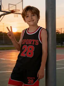 Boys' Two-Piece Sports Set, Sports28 Basketball, Colorblock Sleeveless Vest with Shorts, Summer Sportswear, Sleeveless Jerseys Boys