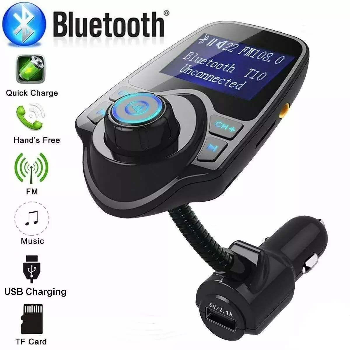 Wireless In-Car Bluetooth FM Transmitter MP3 Radio Adapter Car Kit USB Charger with Compatible Car Audio Features