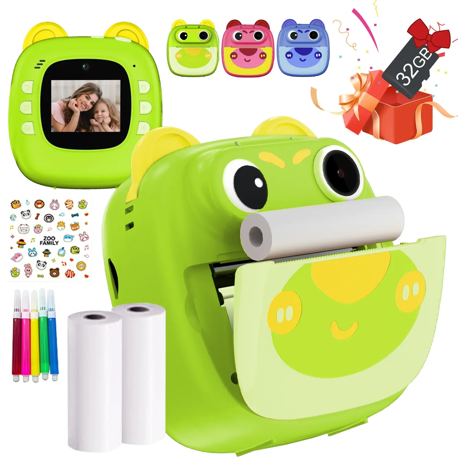 Kids Instant Print, Instant Camera for Kids with rolls of Print Paper & Color Pens for DIY , 10x Digital Zoom Selfie Digital Video Camera, Supports Continuous/delayed Shooting Mode, Christmas Birthday Gifts for Girls Boy 3-12+ Age