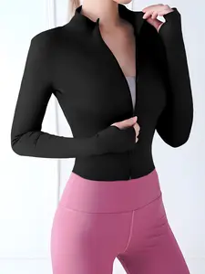 Women's High Stretch Zipper Sports Jacket, Slim Fit Sportswear for Intense Fitness, Professional Gym Wear for Fall & Winter, Zip Front Jacket, High Elasticity Jacket, Athletic Jackets