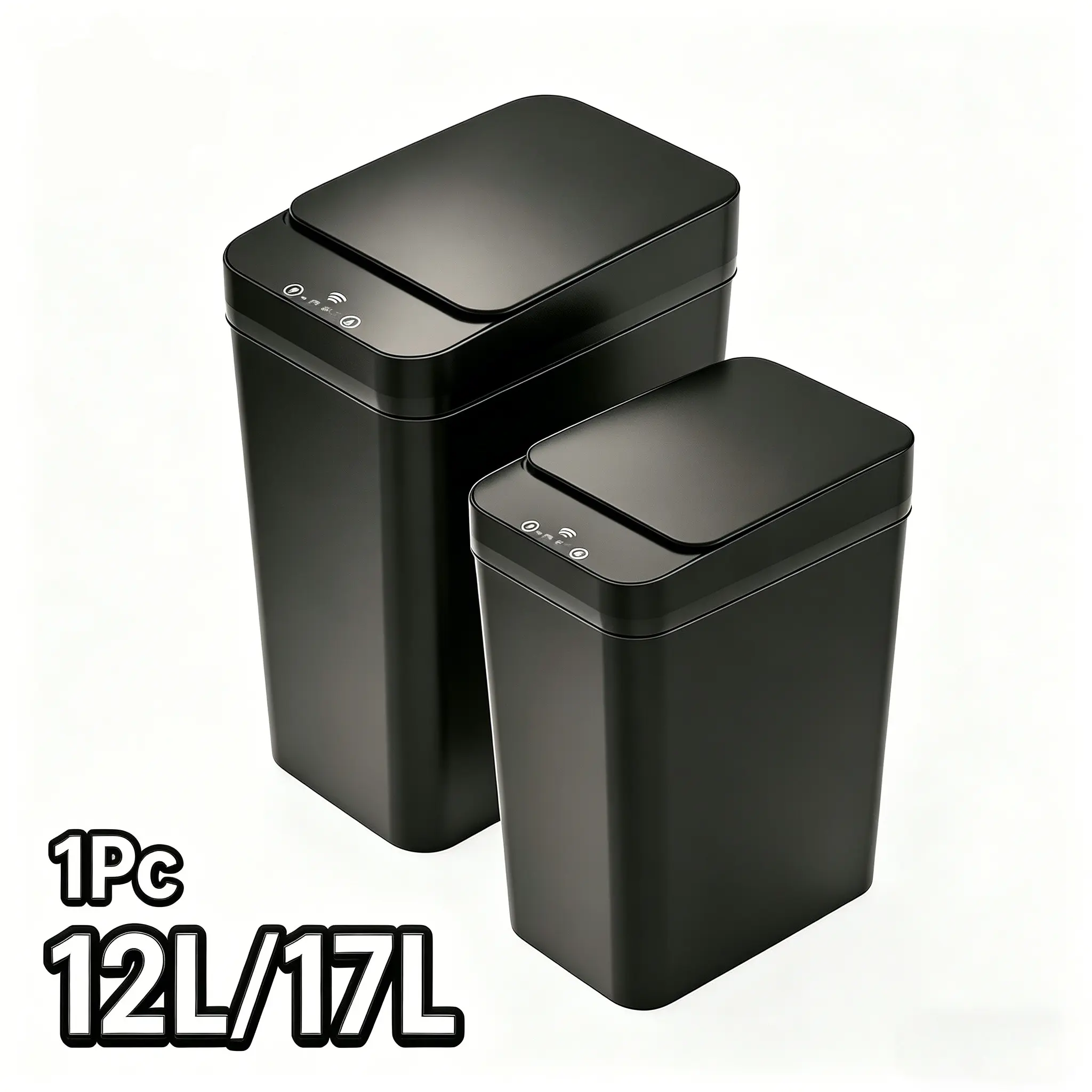 18L/12L Slim Design Rectangular Sensor Bin Bathroom Trash Can with Lid, Triple-Sensing | Wave/Kick/Knee Activation | One-Touch Hold-Open | Odor-Lock Seal | For Bathroom/Kitchen/Office (Batteries Not Included)