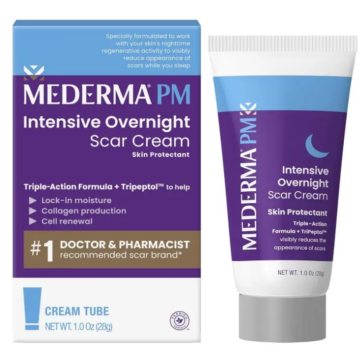 Mederma PM Intensive Overnight Scar Cream, Works with Skin's Nighttime Regenerative Activity, Clinically Shown to Make Scars Smaller and Less Visible, 1.0 Oz (28g)