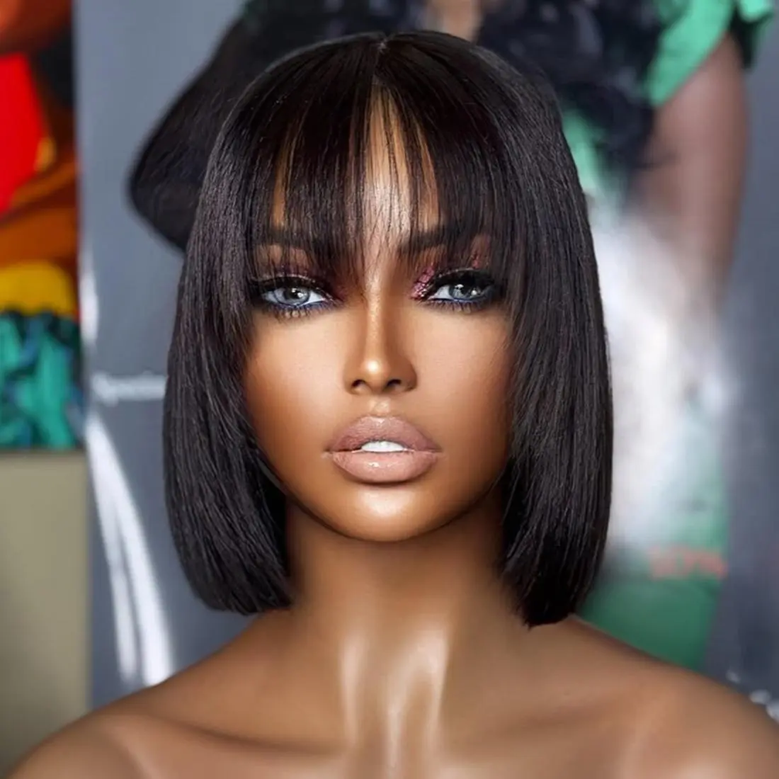 4x1 Transparent Lace Bob Wig Human Hair With Bang Glueless Straight Bob With Breathable Bang Natural Color Short Human Hair Bob Wig for Women