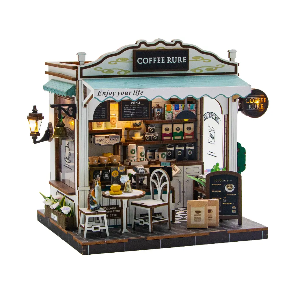 Coffee Bar DIY Exquisite 3D Miniature Dollhouses Room Decorations Mini Craft Kits for Living Room Tabletop Holiday Gifts Thanksgiving Halloween Christmas Birthdays Tools Glue Batteries Not Included