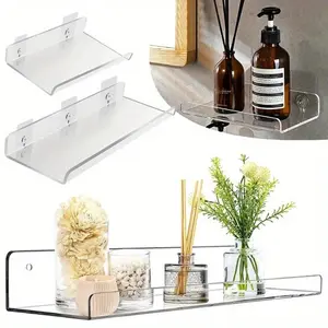 1 Piece of Transparent U-shaped Acrylic Floating Rack - Self-adhesive Wall Mounted Bathroom, Home Decoration Storage Rack, Providing 3 Models, Decorative Wall Rack Storage Space, Bathroom Organizer