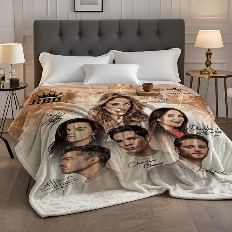 RBD Band Members Photo Flannel Blanket - Soft Warm Throw with RBD Logo & Member Portraits - All-Season Couch, Bed, Travel, Office Decor - Perfect Gift for Christmas, Thanksgiving, Birthdays - Ideal for RBD Fans & Music Lovers, Bed Cover, Contemporary Desi