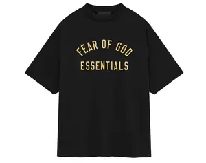 Menswear Casual Round Neck Short-Sleeve Jersey Crewneck Top, Fear of God Essentials Black T-Shirt