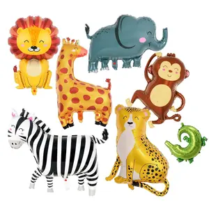 7pcs Cartoon Jungle Animal Aluminum Foil Balloons, Elephant Monkey Lion Crocodile Giraffe Zebra, Birthday Party Decorations